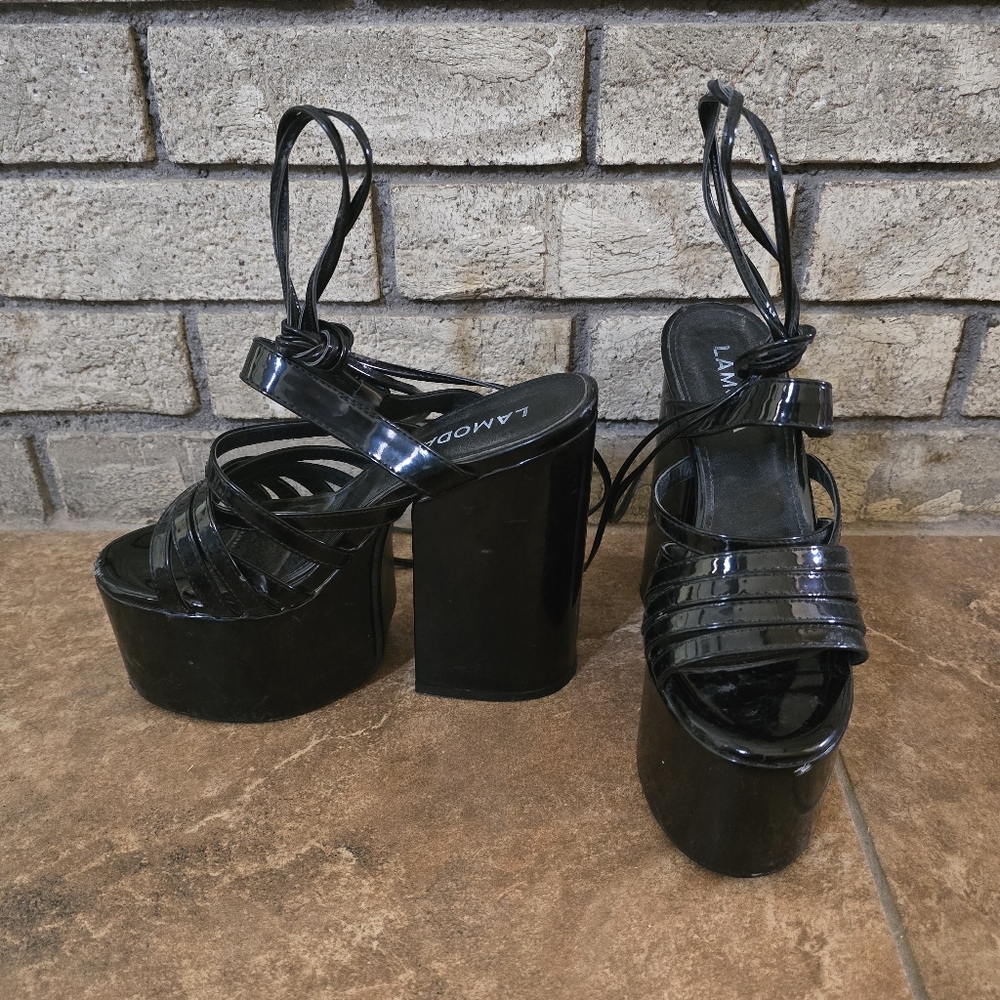 Black | LAMODA | Laced Up Platform Heels